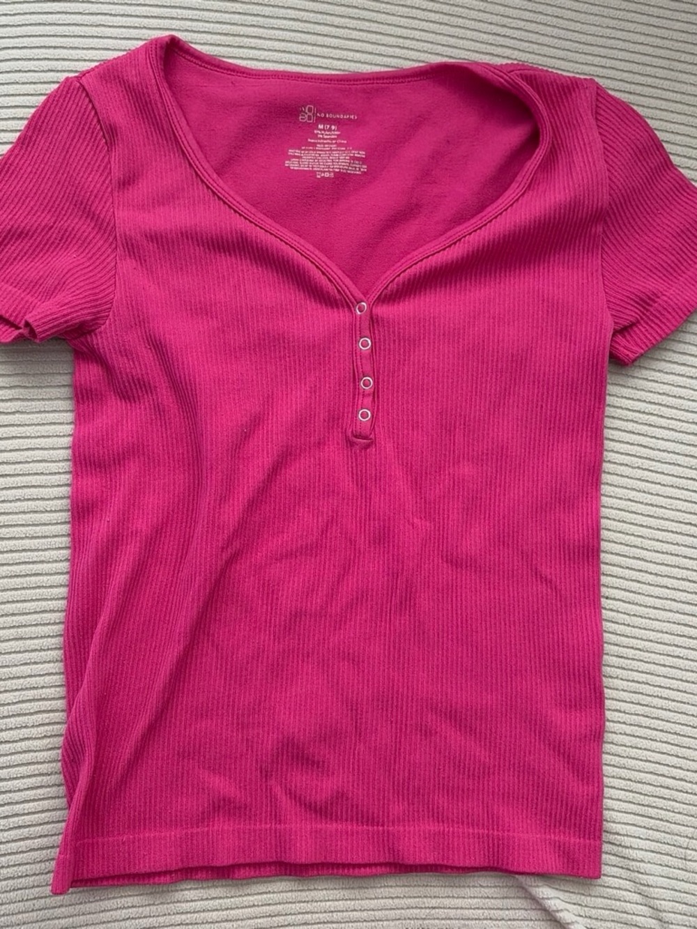 Hot Pink Ribbed Henley Short Sleeve Top